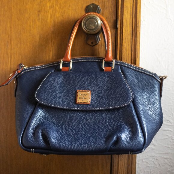 Dooney & Bourke Pebbled Leather Satchel – Navy & Tan - Picture 1 of 7